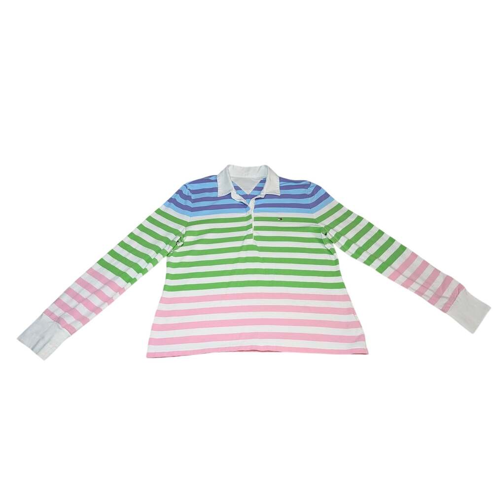 Vintage/Y2K Tommy Hilfiger Striped Long Sleeve Rugby Shirt Polo Top Size Medium - Picture 7 of 14